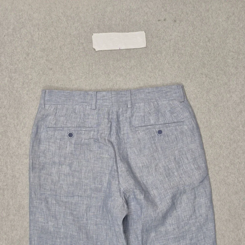 Bar III Men Pants 30W 30L Blue Linen Dress Pants Button Slim 26